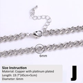 Größenangaben mit 6 mm Durchmesser und 19,7 Zoll Länge für die platinierte Kette - Silber (Stil J)