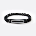 Men's black stainless steel Cuban link bracelet with carbon fiber inlay bar - Center Stripe Carbon Fiber / Black