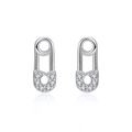 S925 sterling silver safety pin earrings with sparkling zircon stones in minimalist style - Silver Safety Pin Pave Zircon Studs