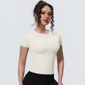 Slim fit sports t-shirt for women in ivory white with breathable elastic fabric - S / Top (7131 Short Sleeve) / Light Ivory