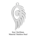 Silver stainless steel eye and wing charm pendant for DIY jewelry, size 16x30mm - Winged Eye Style (LA324) / 5 Pieces / Silver