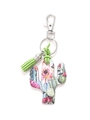 Detail of wooden cactus keychain with green tassel and metallic clasp on white background - Colorful Cactus Pattern/Green Tassel