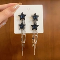 Detalle de pendientes largos de borla con estrellas, cristales y perlas de imitación - Estilo Borla Estrella (7#) / Azul marino
