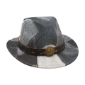 Cappello jazz per bambini in denim patchwork blu con fibbia a stella e cinturino in pelle - Stile Stella Patchwork in Denim / Nero