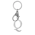 Polished silver stainless steel letter Q keychain with round ring and lobster clasp hook - Letter Q / Steel