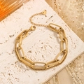 Vintage layered gold titanium steel chunky chain bracelet with long pendant for women - Double Layer Chunky Bracelet / Gold