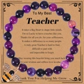 Perlenarmband aus lila Achat mit Bienenanhänger und Lehrer-Dankeskarte als Geschenk - Violetter Achat