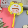 Yellow cartoon ballpoint pen with cute duck girl fan handle on a pastel desk - Cartoon Baby Yellow