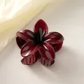 Deep burgundy gradient plumeria hair claw clip with large floral shape and resin texture - Dark Red [8cm Large]