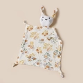 Detail of floral muslin baby comforter with cute rabbit head and soft cotton fabric - Abundant Flowers / 30*30 cm