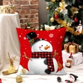 Christmas snowman throw pillow cover on red festive background with holiday decor - 45x45cm / Christmas Snowman & Christmas Ball