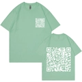 Mint green crew neck T-shirt with white QR code prints on both front and back sides - Bean Green