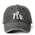 Casquette de baseball gris foncé délavé ajustable avec motif Mr. et cœur blanc - Taille unique / Noir