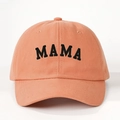 Adjustable orange cotton baseball cap featuring bold black MAMA embroidery on the front - Orange / One Size