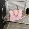 Pink PU leather square crossbody bag with plastic chain detail and gold-tone hardware - Pink