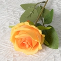 Single yellow artificial velvet rose flower with green stem on white background - Orange (Silk Version)
