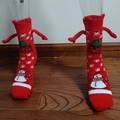 Red Christmas magnetic hand-holding socks with snowman pattern and Merry Christmas text - Image 23/Red Magnetic Snowman B