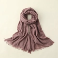 Solid dark pink linen scarf with delicate fringe tassels on a soft beige background - 100*195CM / Lotus Pink