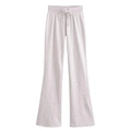 Detail of light gray knitted flare pants showing drawstring waistband and soft texture - White Pants