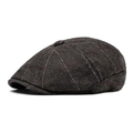 Dark grey herringbone newsboy cap with subtle pink checks and a top button detail - Adjustable / Coffee
