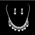 Luxurious silver bridal jewelry set with floral zircons, rhinestones and white pearls - DTN14027309PE-Silver Pearl Tassel