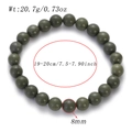 Detailed sizing and weight info for 8mm dark green natural stone beaded bracelet - 8mm Beads / Green Tea Stone (AB855-07)
