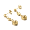 Fashionable 18K gold-plated heart tassel drop earrings with small heart charms for women - Gold Double Heart Drop Style (KLJ6737-Z)
