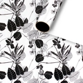 Modern black and white floral leaf pattern gift wrapping paper roll with gold dot accents - Black and White Plant Lines