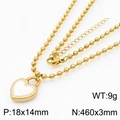 Gold-tone bead chain heart necklace with white enamel pendant and dimensions overlay - Gold White Heart Necklace (KN234400-Z)