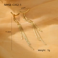 Elegant gold long fringe tassel earrings with minimalist geometric top for women fashion - Gold Curved Tassel