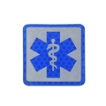 Square blue Star of Life medic patch with reflective honeycomb texture and silver snake - Blue Square Reflective Sticker