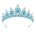Baroque silver bridal crown featuring brilliant sky blue crystals and rhinestones - No Comb Silver - All Lake Blue