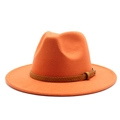 Close-up of orange wool fedora hat featuring a dark brown snakeskin leather band - M (56-58cm) / Orange
