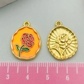 Pendenti rosa in smalto e rilievo dorato per gioielli fai da te con scala righello - 21x16mm / Rosa Arancione