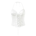 Top corsé blanco con cuello halter de satén con cierre de corchetes y cordones - S / Blanco