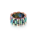 Regenbogen Edelstahlring im Uhrenarmband-Stil mit kreativer Gliederkettenstruktur - US 8 / Bunt (KR86695-KFC)