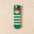 Green and white striped Christmas socks in coral fleece with cute cartoon character - One Size / Green Christmas Hat Design