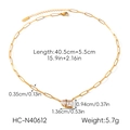Detailed view of 18K gold plated necklace with zircon pendants and size specifications - Paperclip Double Gemstone Style (HC-N40612)