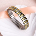 Elastic stainless steel bracelet in gold and silver finish with sparkling crystals - k2501-Gold Silver Inlaid Diamonds