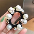 Élastique à cheveux avec perles blanches et perles dorées incrustées de cristaux - Ligne noire perle