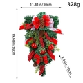 50cm Christmas teardrop swag with red berries, pine cones and bows on white background - K3-24 Bell Swag