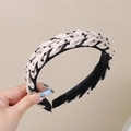 Braided polka dot headband in beige and black fabric for a stylish hair accessory - Apricot Polka Dot