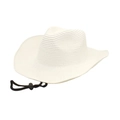 Detailed view of woven straw cowboy hat texture with adjustable black chin strap - M(56-58cm) / Pure White