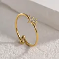Adjustable gold plated titanium steel star ring with zircons for a minimalist look - Octagram Open Ring / Gold