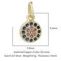 Detailed size specifications for the gold micro-pave cubic zirconia evil eye pendant - Multicolor Zirconia Style 2 / Gold