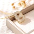 Gold plated letter B pendant necklace with pavé cubic zirconia on a delicate chain - Letter B (18k Gold + Bead Chain)