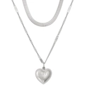 Macro shot of double-layer stainless steel snake chain and heart pendant with Love You text - Steel Color N-604