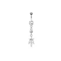 Silver belly button ring with heart-shaped leaves and sparkling zircon crystals - XY-21 Flower & Leaf
