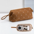 Brown quilted travel organizer bag with bow embroidery for hair dryers and tools - Caramel color