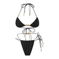 Detalle de bikini negro con adornos de mariposa dorados y lazos laterales ajustables - M / Negro